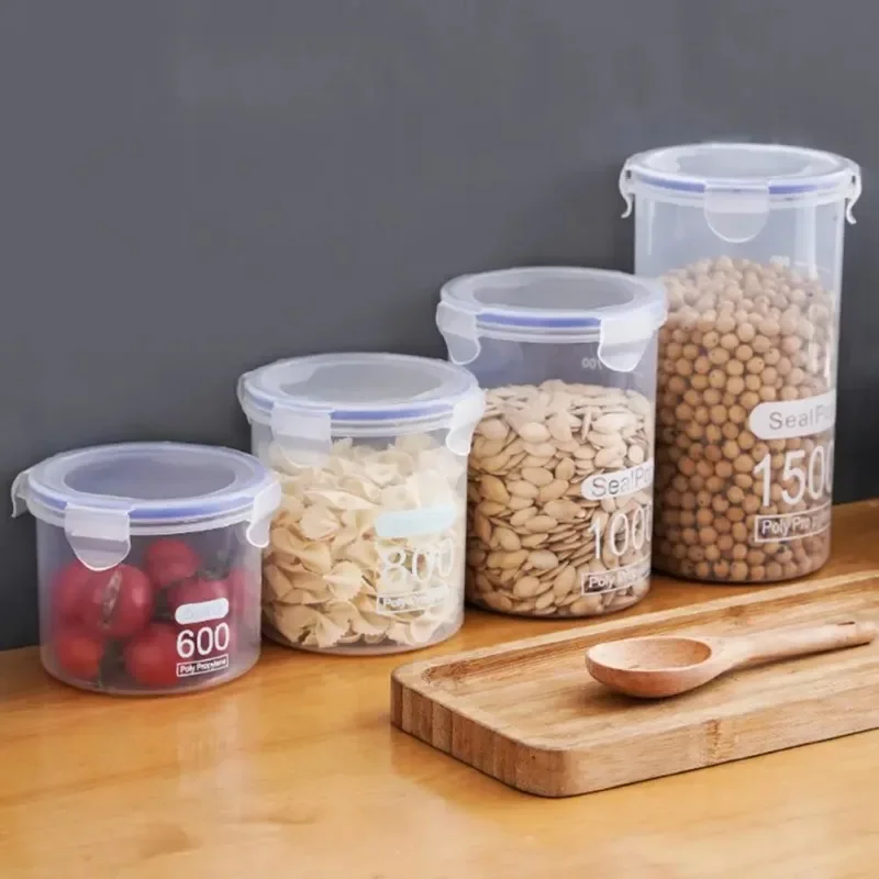 High Quality Storage Jar Plastic Sealed Cans Kitchen Storage Box Transparent Food Canister Container in Different Capacity Box