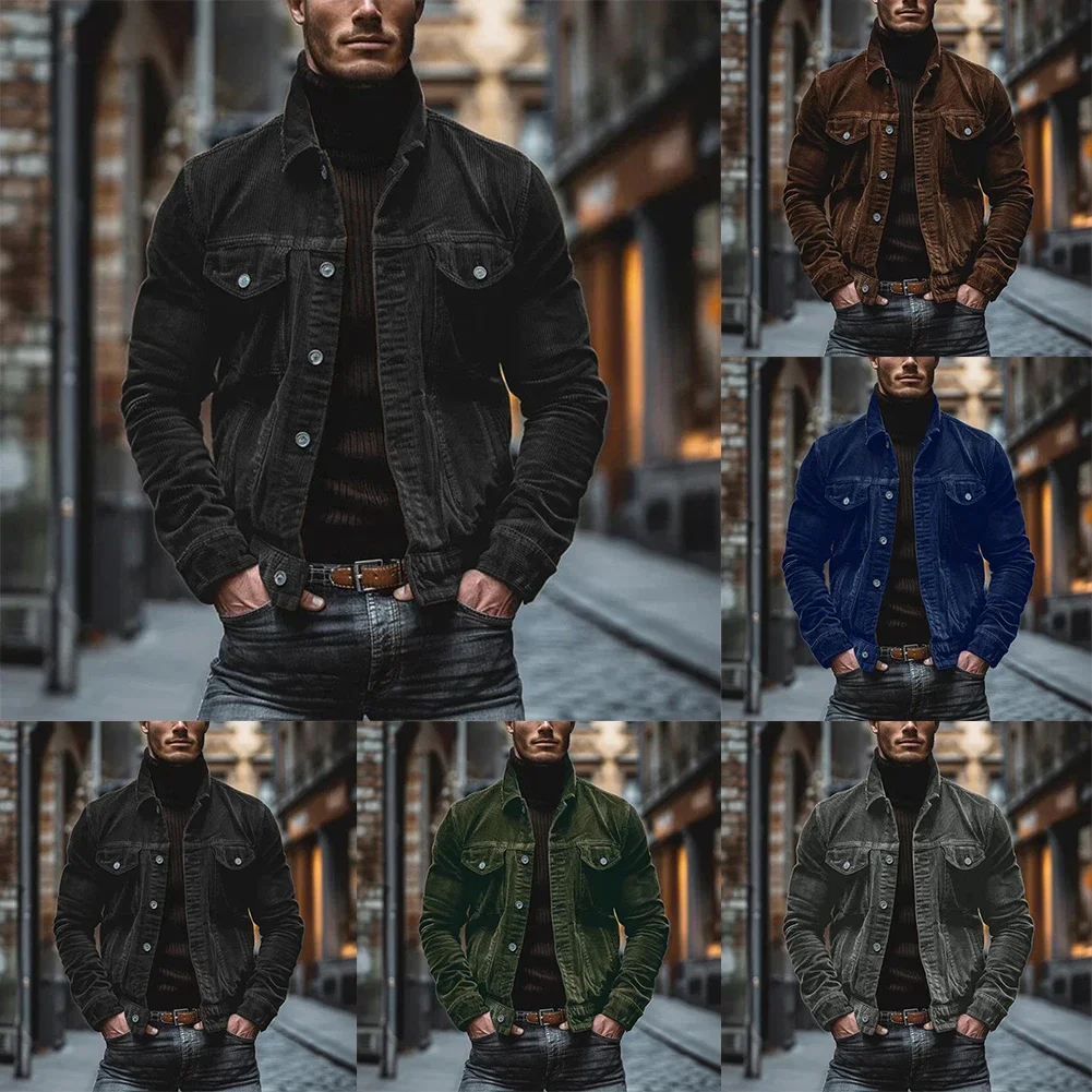 Casual Outing 2XL Mens Corduroy Jacket Button Up Lapel Coat For Men Casual Coat Button Up Style Polyester Fabric