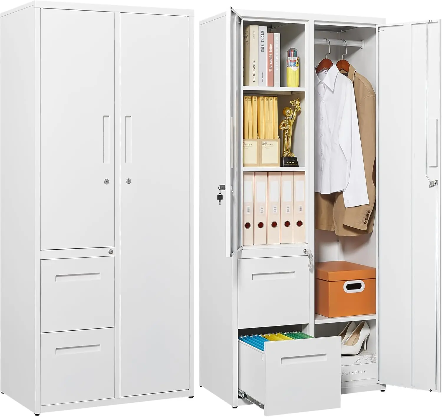 

Letaya Metal Storage Cabinets with Drawers Staff Locker Lock Door and Shelves-Wardrobe Clothing File Tool Storage Office Garage