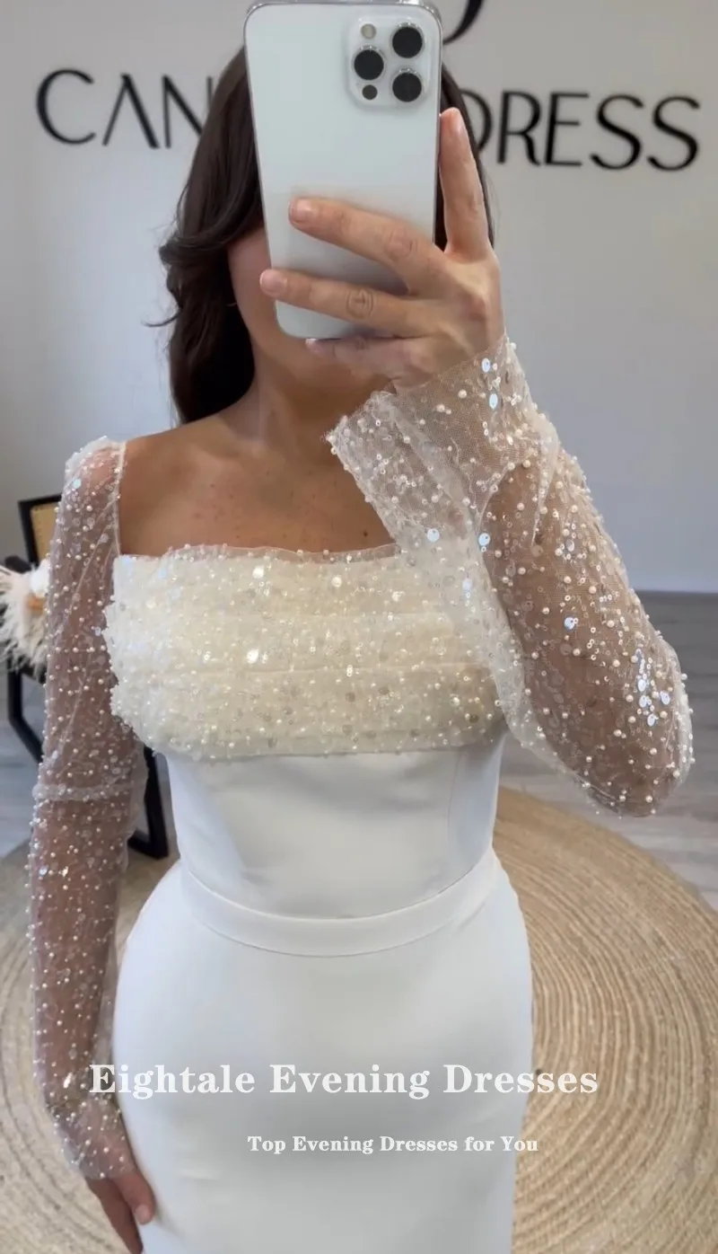 Eightale アラビアイブニングドレスストラップレススパンコール長袖カスタマイズマーメイドウェディングパーティードレス Vestido デ Noche