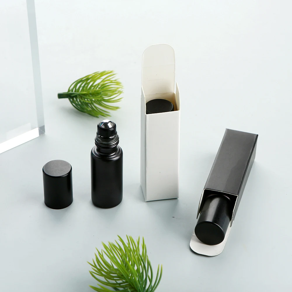 50/100 قطعة 5 مل عطر زجاجي أسود غير لامع مطلي بالكهرباء/زجاجات الزيوت العطرية، بكرات مدمجة ومحمولة وقابلة لإعادة الملء مع صناديق.