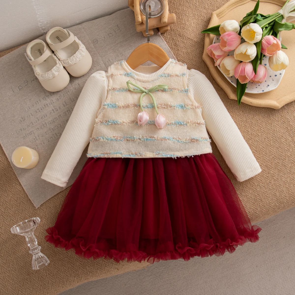 

Christmas Party Sweet Baby Girl Two-Piece Set, Autumn New Pink Tulip Children'S Clothing (9 Months -4 Years Old)