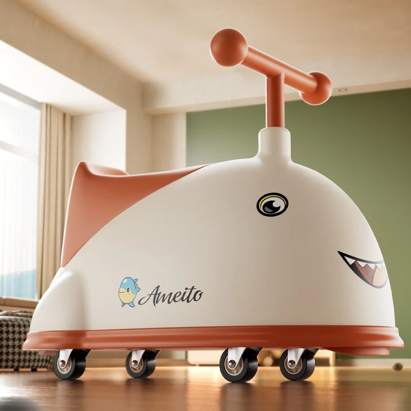 لعبة دولفين للركوب 0-3 سنوات مشاية أطفال داخلية أضواء موسيقية جسم ناعم مادة صديقة للبيئة عجلات مضادة للدوران مدرب توازن طائرة شراعية هادئة