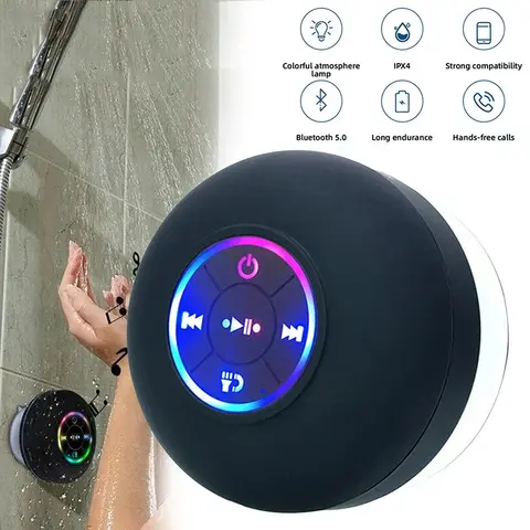 Bluetooth Speaker Portable Wireless Mini LED Speaker With Mic Suction Cup IPX4 Waterproof Resistant For Travel Outdoor Bathroom
