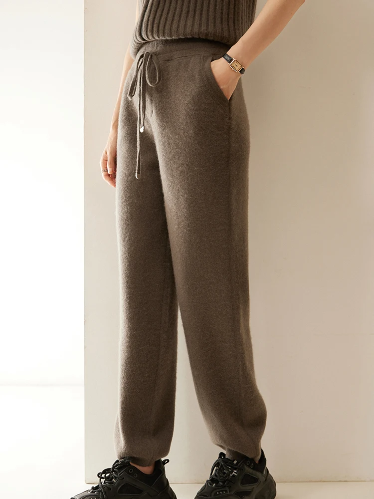 New Women Cashmere Sports Pants 100% Cashmere  Autumn Winter Knitwear Thick Soft Warm Pants