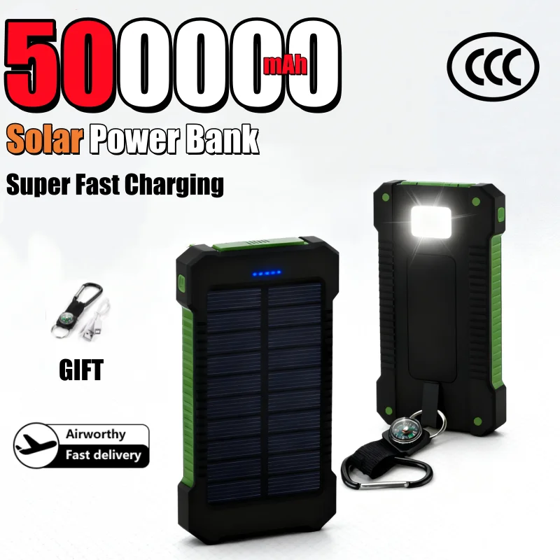 

Солнечная батарея 500000 мАч Powerbank сверхбольшой емкости Супер быстрая зарядка Портативный мобильный фонарик Внешний аккумулятор
