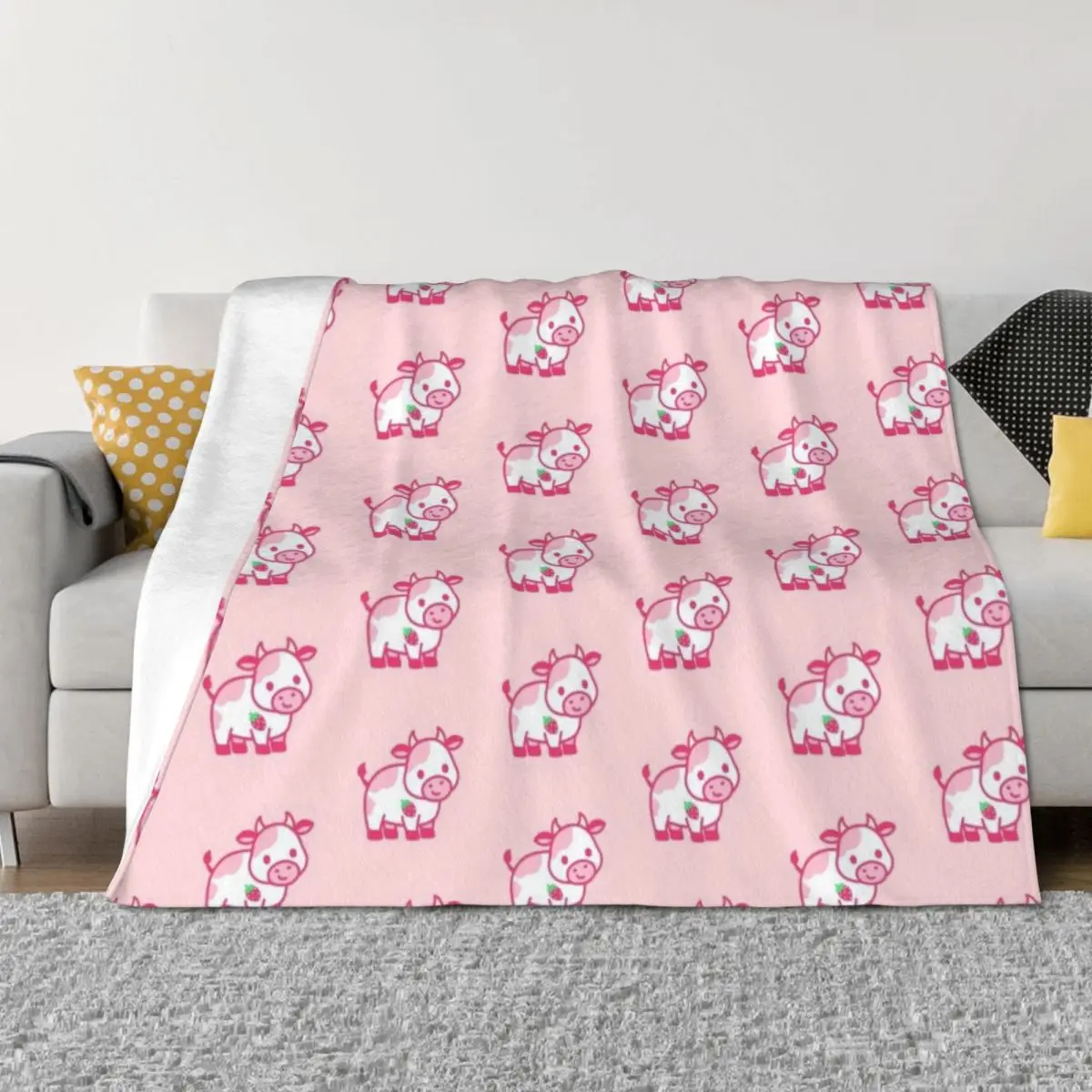 

Strawberry Cow Throw Blanket for sofa manga bed plaid Heavy Blankets