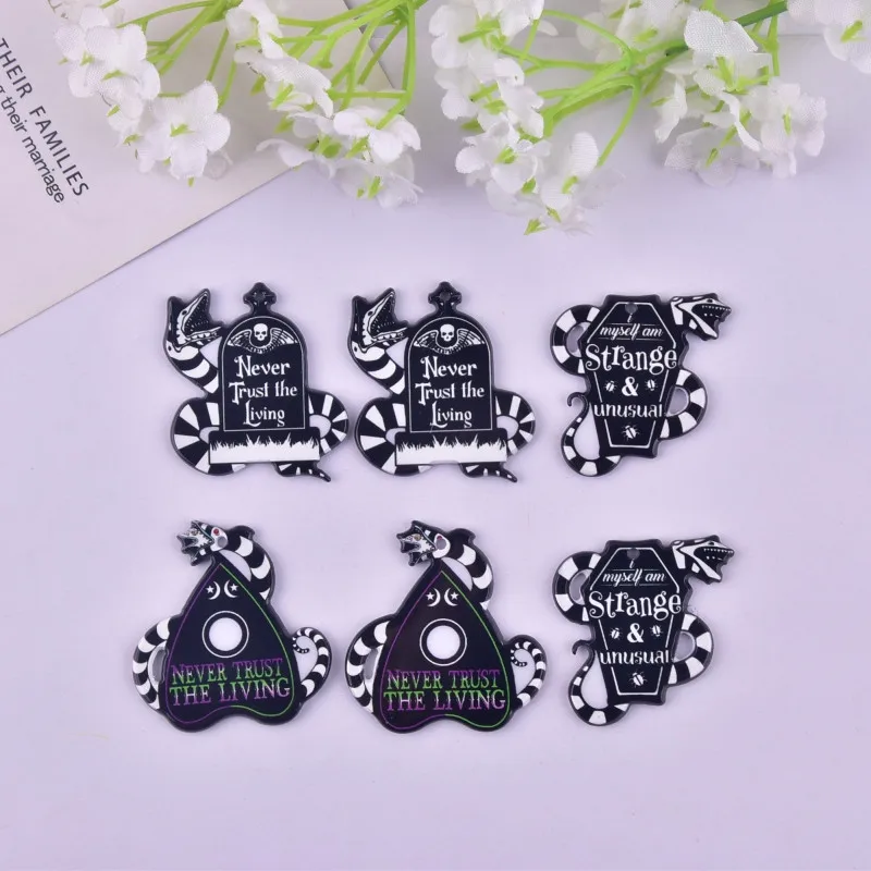 10pcs/pack Halloween Black Snake Grave Acrylic Charms for Earring Necklace Jewelry DIY Making