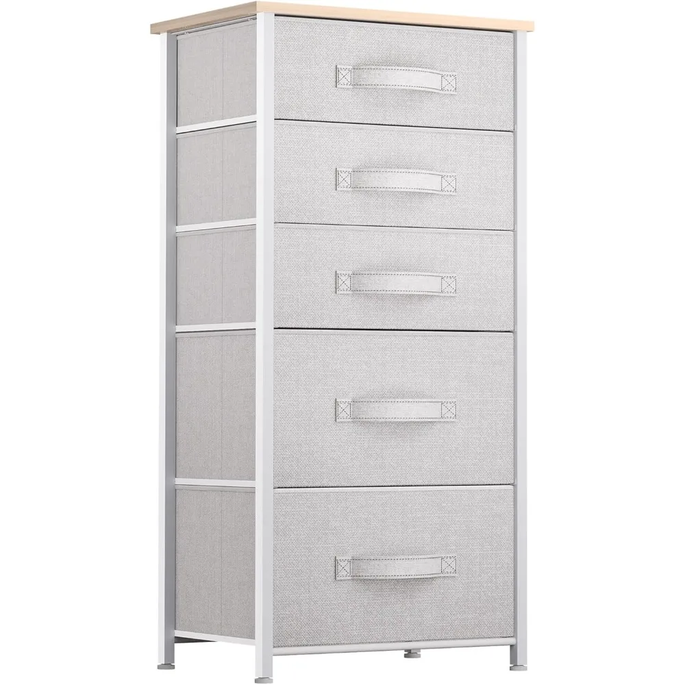 

Tall 5 Drawer Dresser - Fabric Storage Tower, Organizer Unit for Bedroom, Living Room, Hallway, Closets - Sturdy Steel Frame