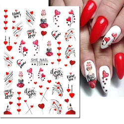 3d Nail Art Decals Geometric Lines Valentine Day Red Hearts Love Letters Adhesive Sliders Nail Stickers Decoration For Manicure