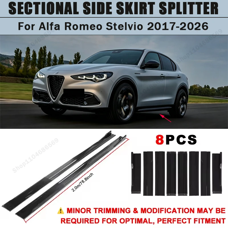 For Alfa Romeo Stelvio 2017-2026 Side Skirts Extension Rocker Panel Splitter 78.7" ABS Plastic Body Kit Tuning 2018 2019 2025