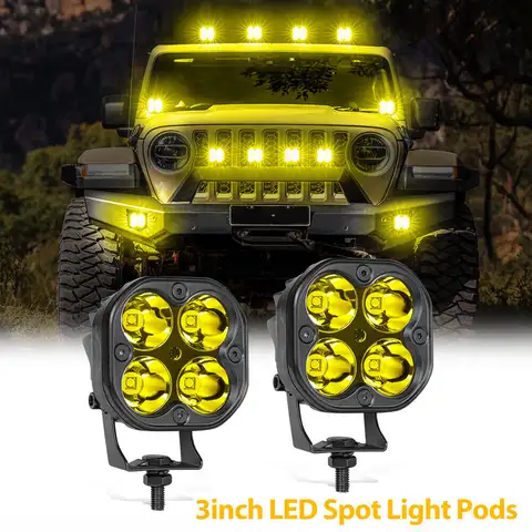 2Pcs 3Inch Amber Yellow White Cube LED Pod Light Spot Beam Waterproof Work Lights Off-Road Driving Lamp for ATV SUV Motorcycle
