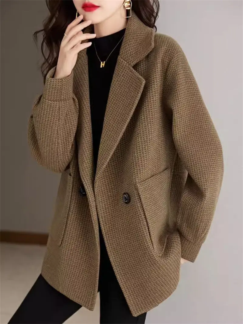 

Autumn Winter Mid length Suit Woolen Jacket For Women Thickened 2024 New Popular Oversized Korean Fashion Coat Outerwear K497