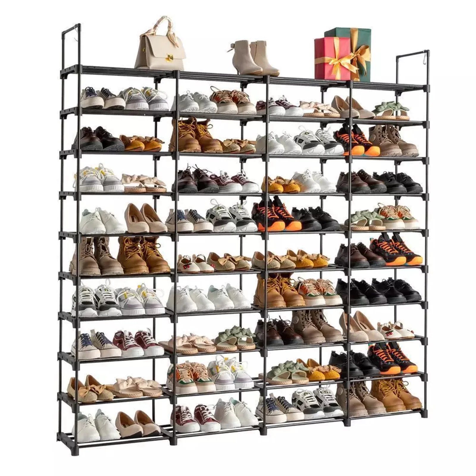 10-Tier Large Capacity Metal Shoe Rack 80-Pair Shoe Storage Organizer - Black