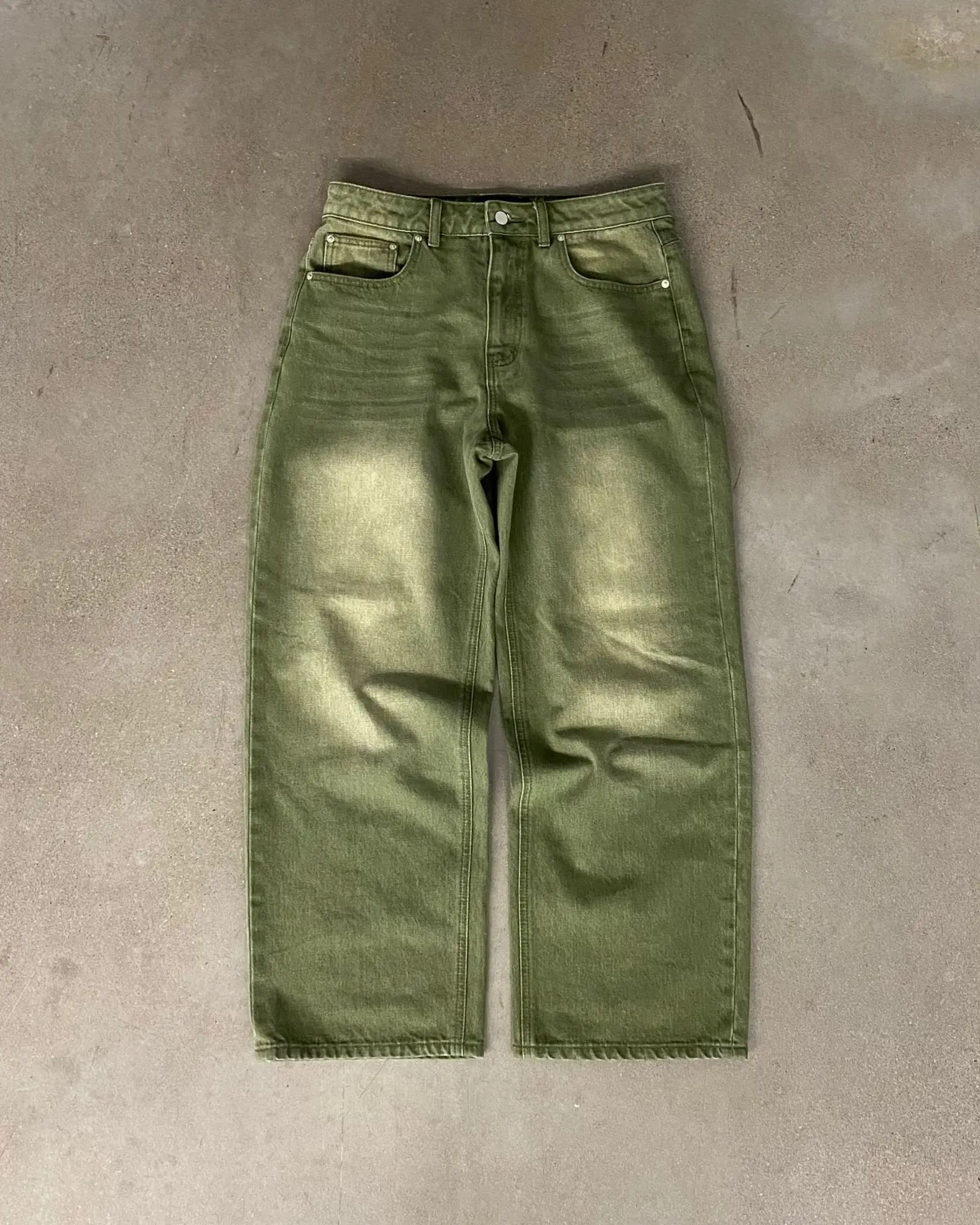 

Y2K High Street Wind Army Green Gradual Change Jeans Men's Loose Washed Straight Denim Trousers