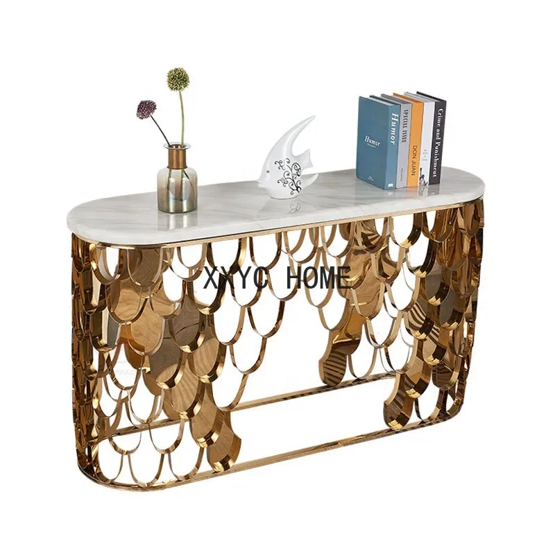 

Simple modern living room art end view table marble special-shaped wall entry light luxury stainless steel