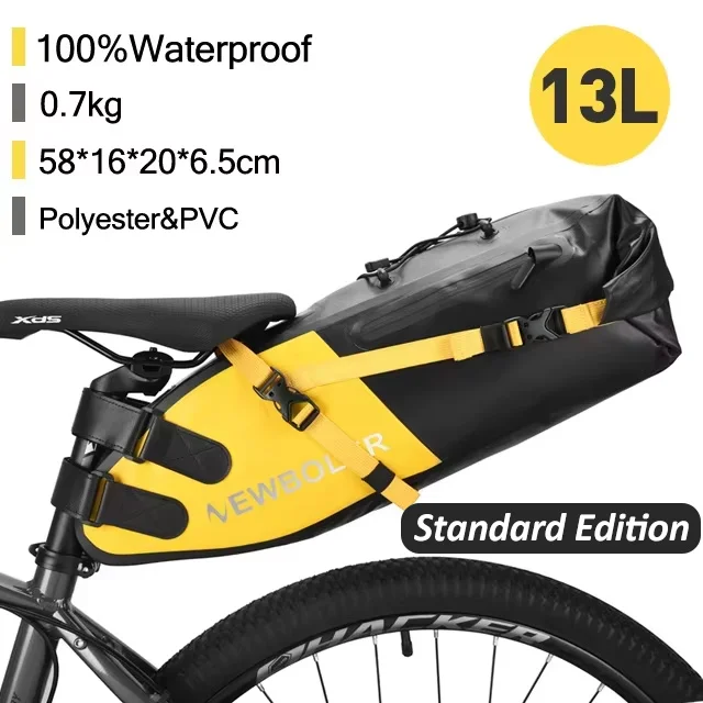 NEWBOLER Fahrradtasche, wasserdicht, 13 l, großes Fassungsvermögen, Fahrrad-Satteltasche, faltbar, Hecktasche, Mountainbike, Straßengepäck