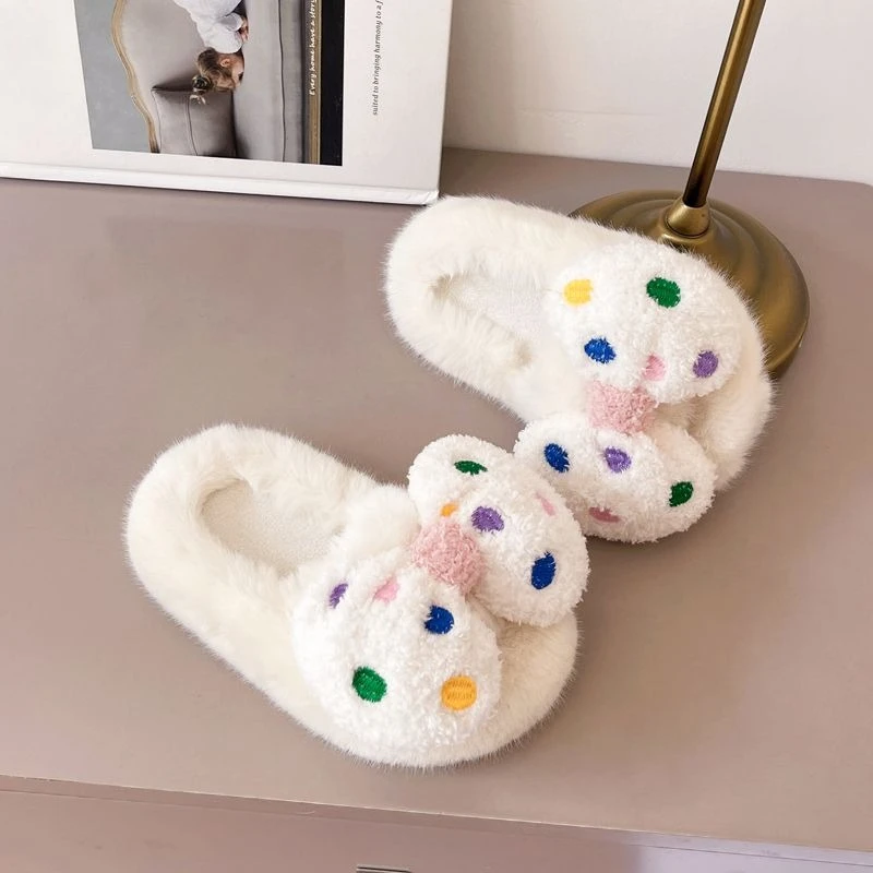 Girls Cute Bow Slippers Warm Indoor Comfortable Slippers 2026 Autumn Winter New Design Cotton Shoes