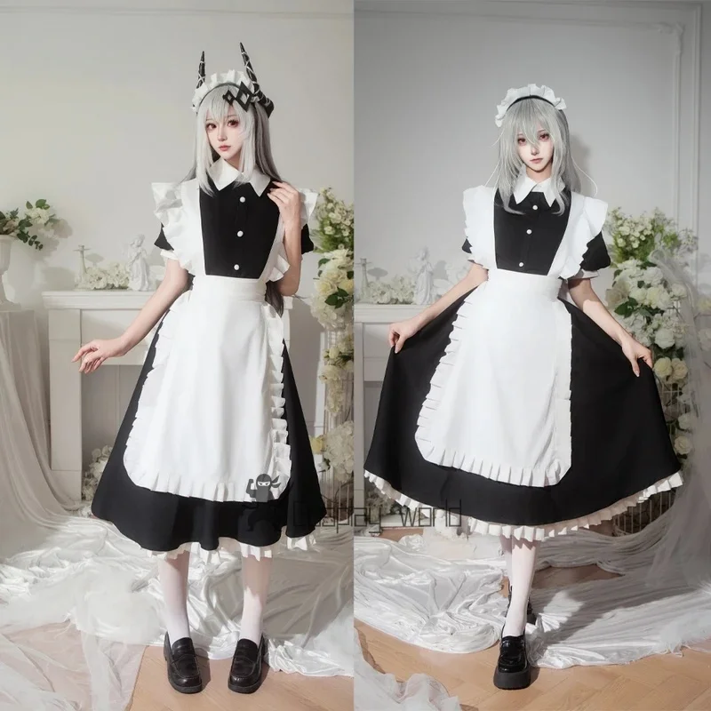

SBluuCosplay Game Arknights Mudroc Skadi Lappland Texas W Goldenglow Cosplay Costume R-Quality Coffee Maid Dress Halloween Party