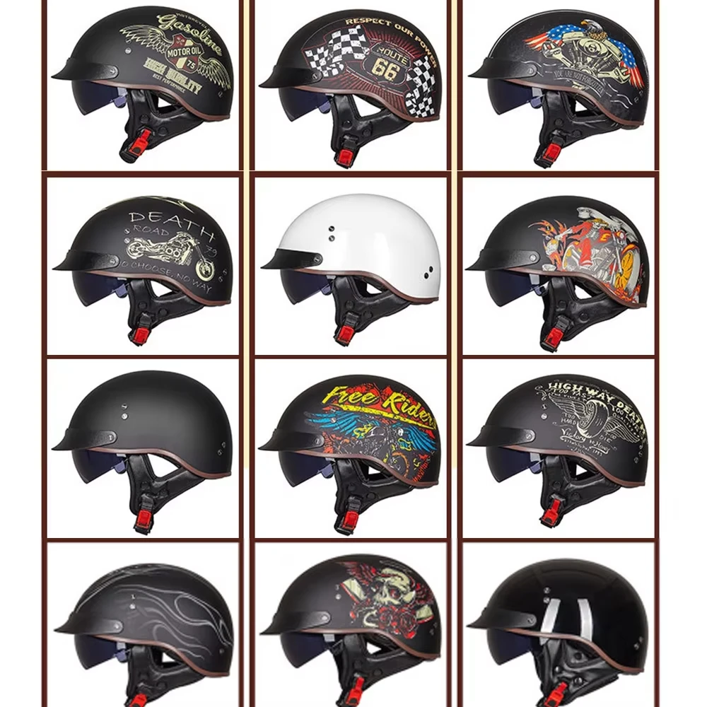 Helm Sepeda Motor Casco Moto Setengah Helm Klasik Jerman Moto Helm Retro DOT Sertifikasi Sepeda Motor Peralatan Anti Jatuh