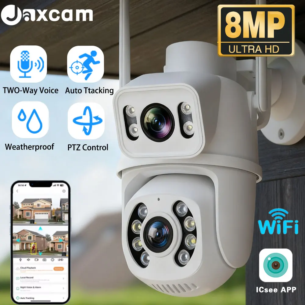 

4K 8MP WIFI IP-камера PTZ с двумя объективами и двойным экраном, ручное обнаружение, полноцветная камера ночного видения, наружная камера наблюдения