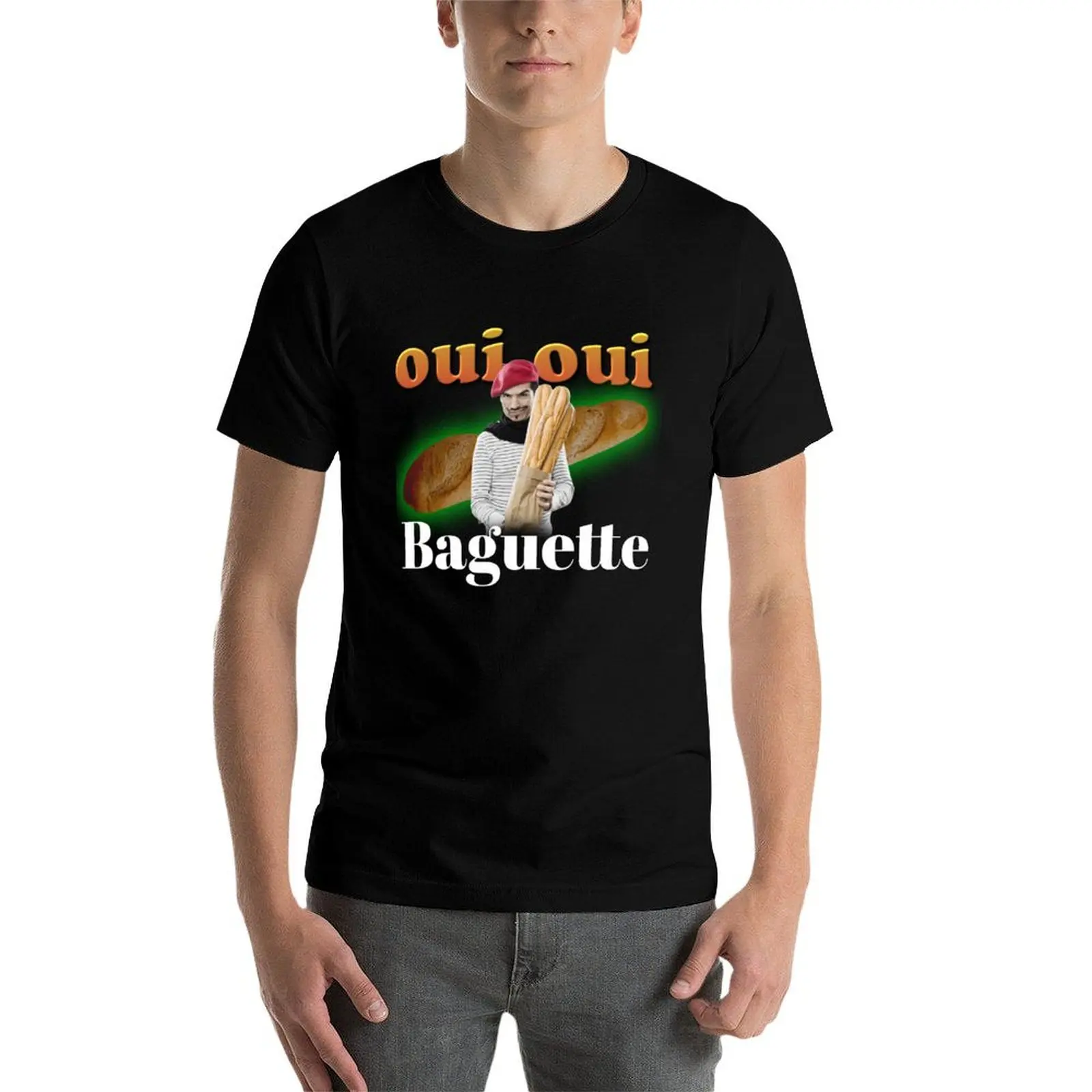 تي شيرت Oui Oui Baguette الفرنسي ميمي تي شيرت للرجال 100 بالمائة قطن تي شيرت مطبوع حسب الطلب تي شيرت جرافيك تي شيرت