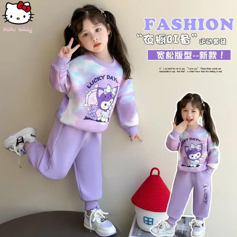 

2Pcs Anime Sanrio Girls' Pullover Spring Autumn New Kuromi Kawaii Cartoon Child Long Sleeved Sweet Fashion Sweatshirt Sweatpants