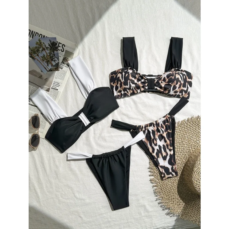 

Contrast Color Spliced Bikini Set Swimwear Women Vintage Design Beachwear Micro Bikini 2025 New Chic Sexy Bathing Suit Two Piece