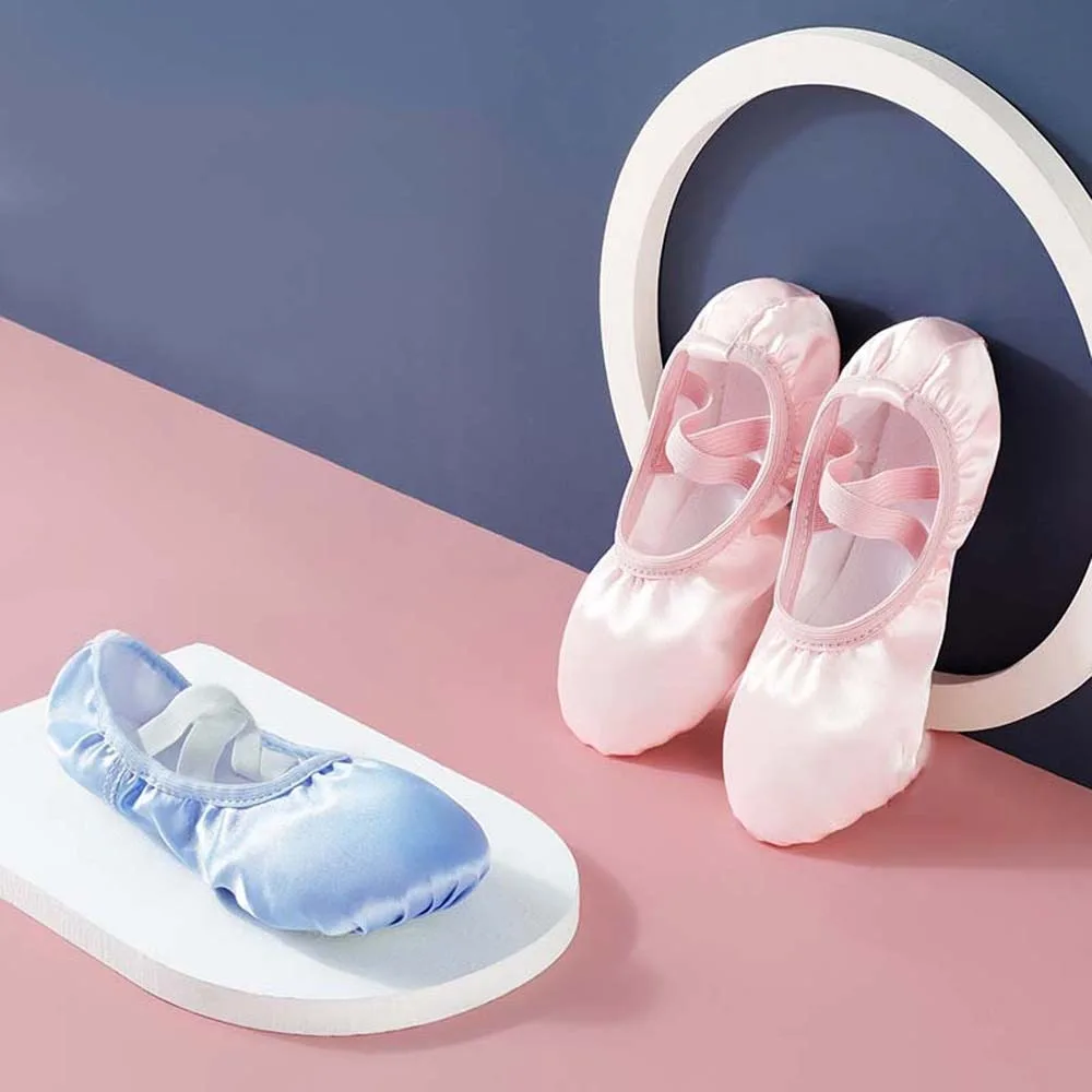 Classic PU Leather Ballet Shoes for Girls Elastic Band Flat Sole Soft Pointe Shoes Pleated Nonslip Stain Dance Slippers Indoor