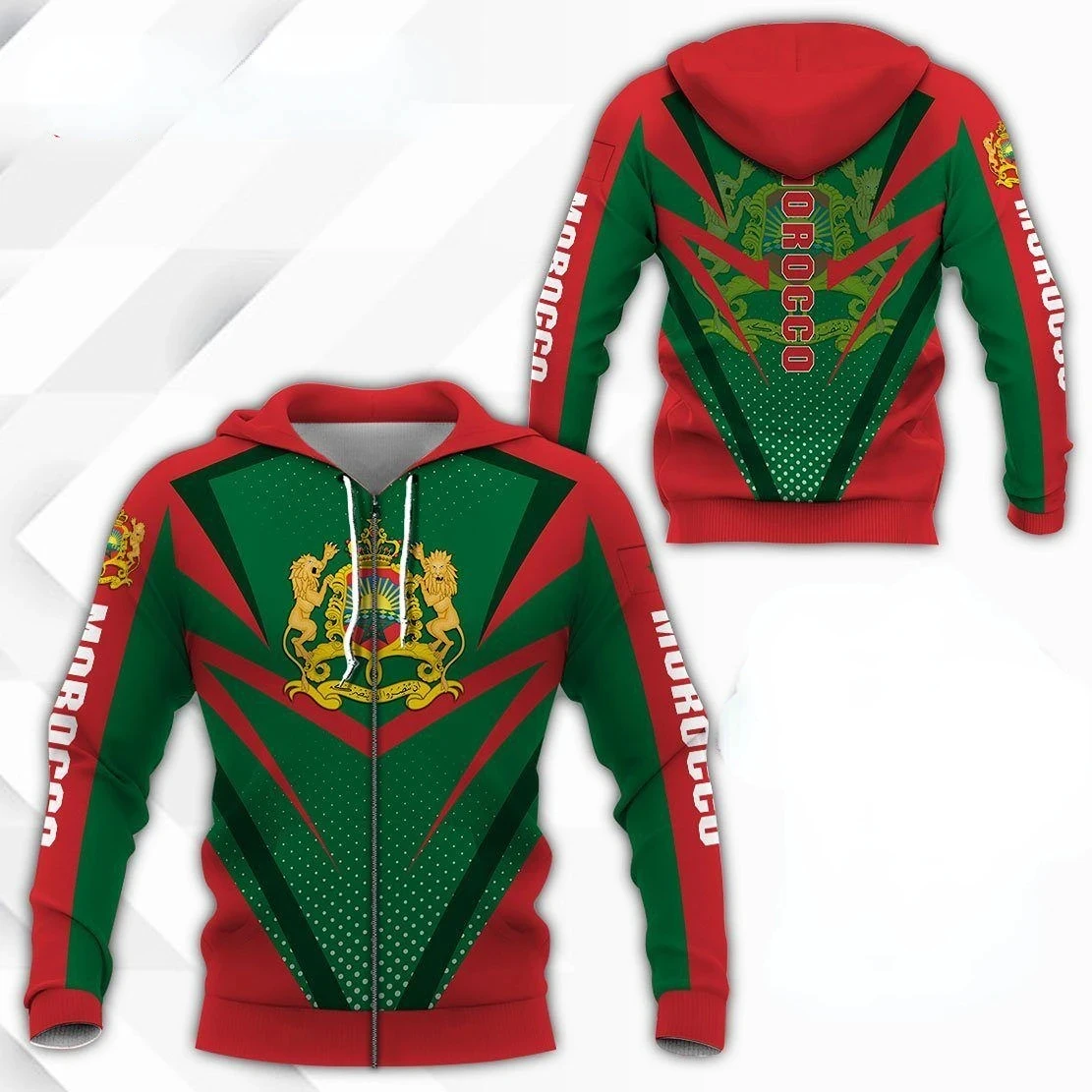 Morocco National Emblem Zipper Hoodies 3d Print Sweatshirts Men Women Hooded Oversize Hoodie Kids Zip Up Sweatshirts Tracksuits
