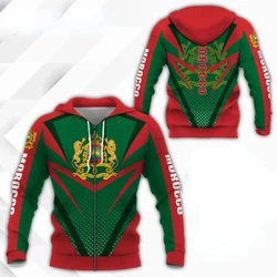 Morocco National Emblem Zipper Hoodies 3d Print Sweatshirts Men Women  Hooded Oversize Hoodie Kids Zip Up Sweatshirts Tracksuits