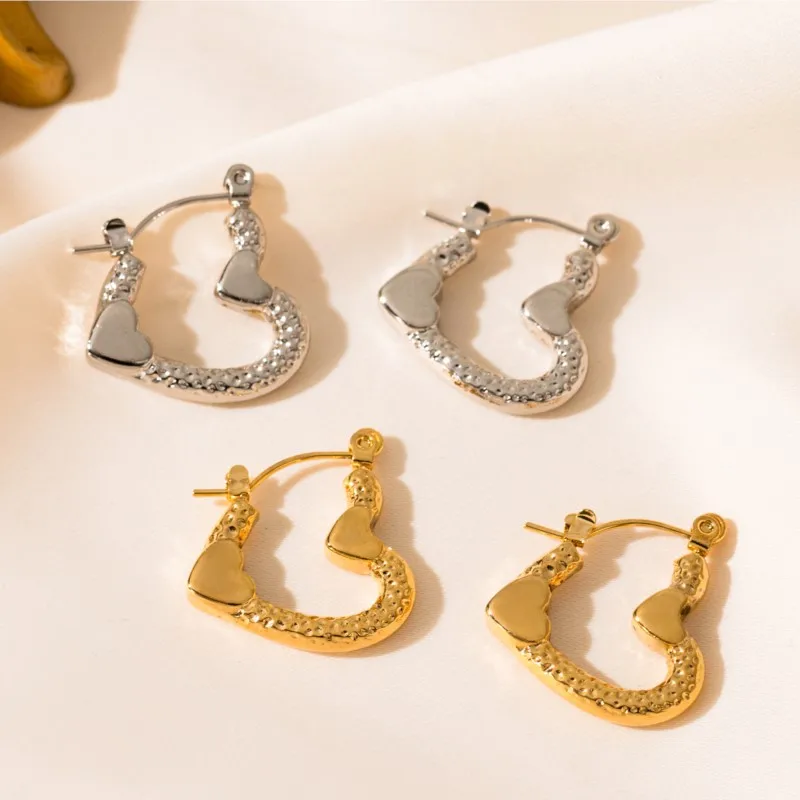 ENSHIR 316L Stainless Steel Irregular Love Heart Earrings for Women Vintage Design Jewelry Gifts Wholesale