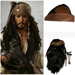 Captain Jack Sparrow Cosplay Hat Mens Pirates Wig Caribbean Halloween Character Accessories