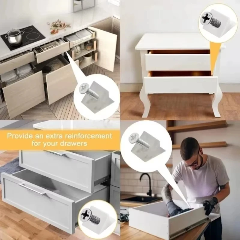 20/40/60/80/100pcs Drawer Wedges With Screws For Bottom Support Plastic Repair Cabinets Bookshelves Angle Code Bracket Fastener view 6