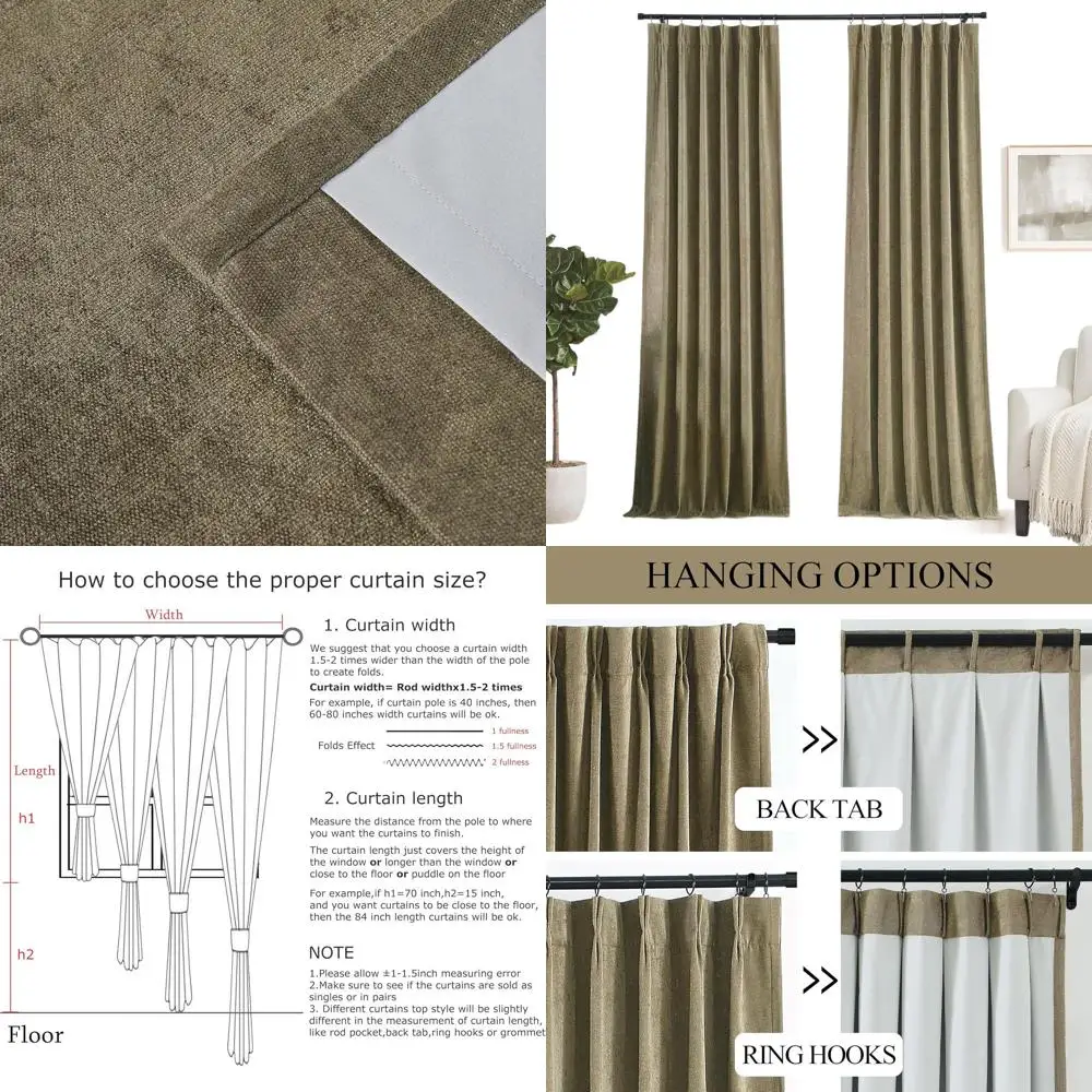 

Плотные шторы Velvet Chenille 102 со складками для гостиной и спальни, термоизолированные, пара 36 Вт x 102 л, норково-коричневый