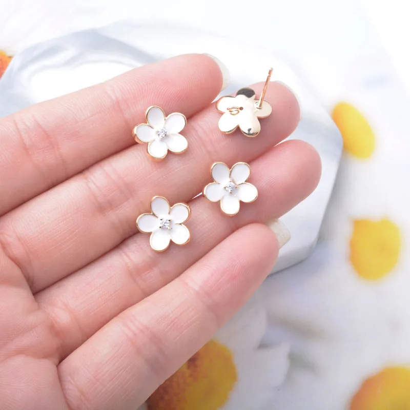 6 Stück Kupfer 18k vergoldete Emaille-Blumen-Ohrringnadel-Verbinder Ohrstecker-Set für die Schmuckherstellung DIY – Detail 6