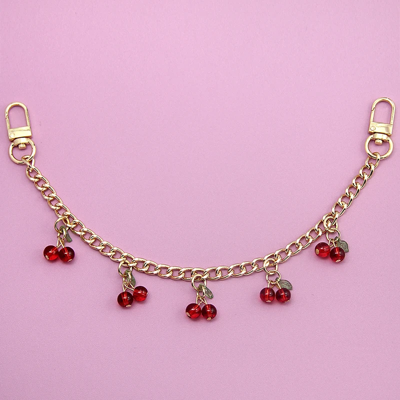Cadena colgante de aleación de zinc DIY con colgante de cereza, cadena desmontable para ropa y pantalones, cadena de extensión para bolso, accesorios para bolsos