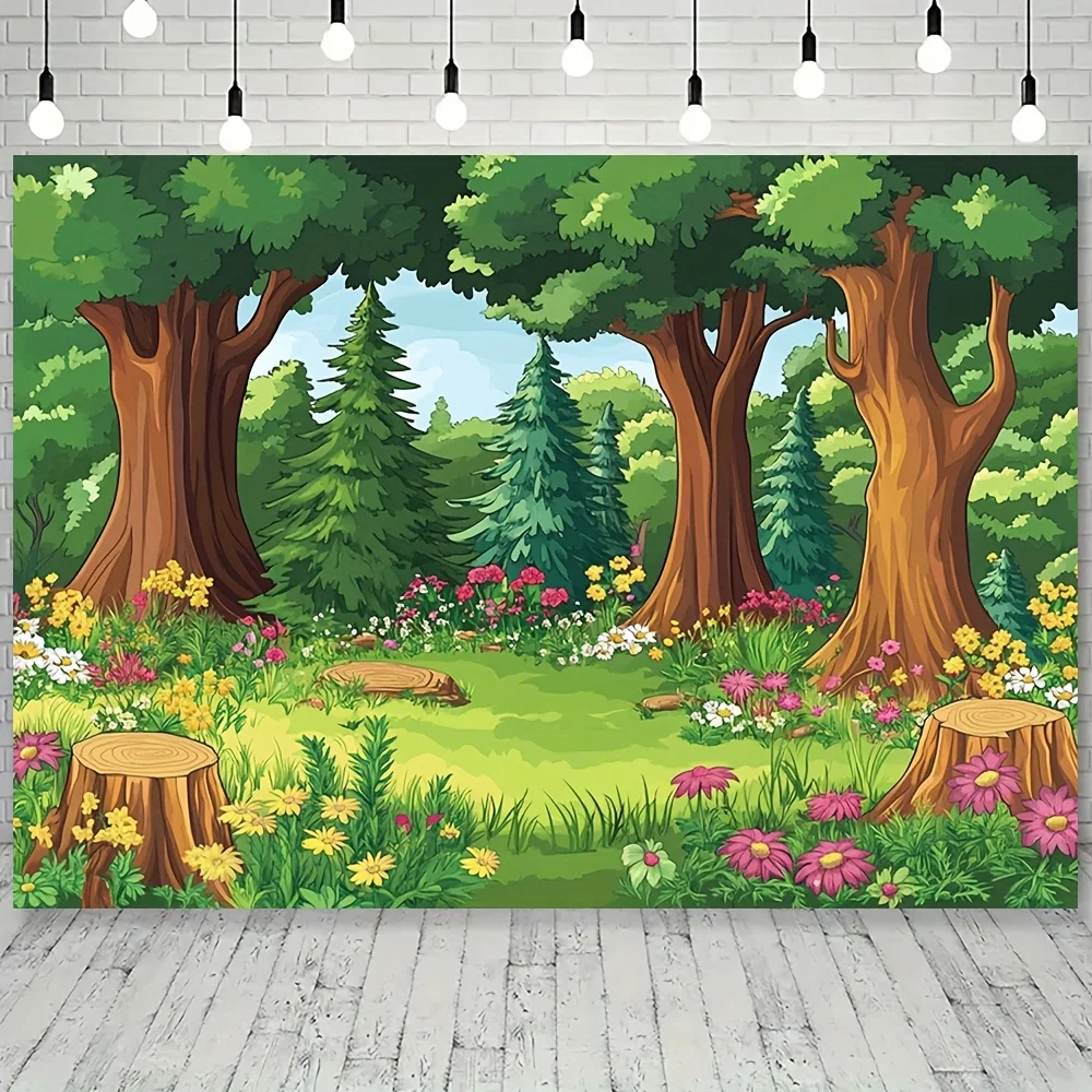 1, magischer Wald- und Blumengras-Polyester-Hintergrund – Party-Dekoration, Fotokabine und Fotografie-Hintergrund
