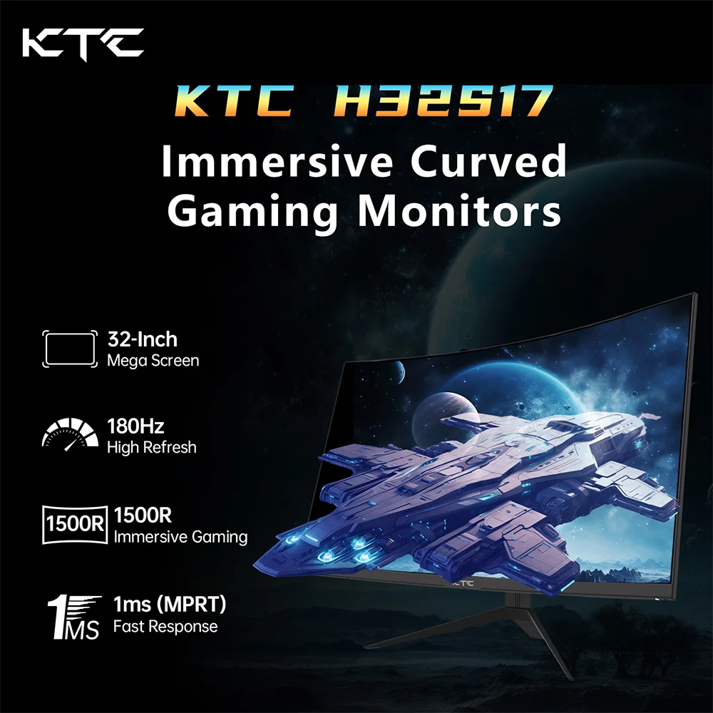 KTC H32S17 Gaming-Monitor 32 Zoll 2560 x 1440 QHD 180 Hz HVA gebogen 1500R 300 cd/m2 Helligkeit, 125 % sRGB, 1 ms (MPRT) Reaktionszeit Ansicht 5