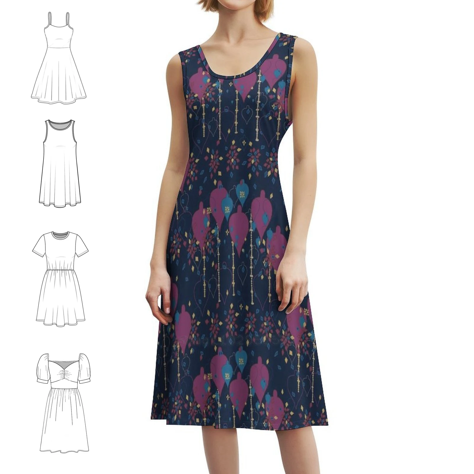 فستان Souk Lamps النسائي الأنيق للحفلات على شكل حرف a مع خيارات قصيرة/طويلة/بدون أكمام، فساتين نسائية بنمط الخرز #1