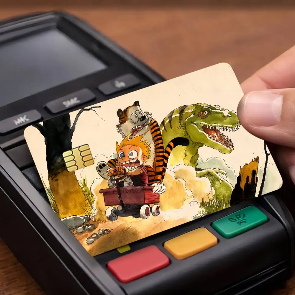 Cartoon C-Calvin and Hobbes Credit Card Public Transportation Cards Protective Sticker Waterproof Card Face Decoration 4PCS