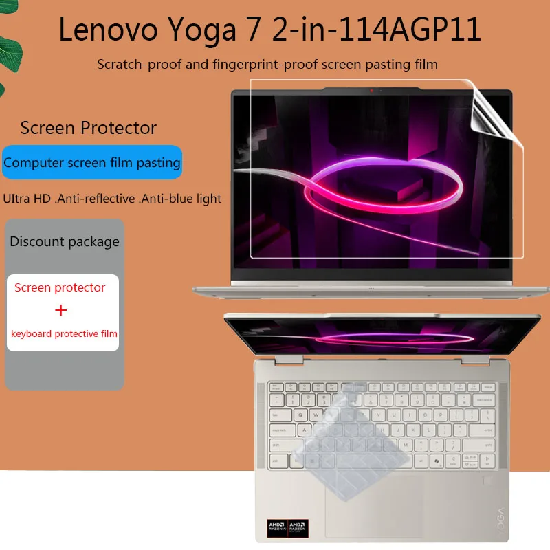 Screen Protector Film for Lenovo Yoga 7 2-in-1 14AGP11 Laptop, 14-inch Computer Keyboard Film, Ultra-Clear Matte Anti-Blue Light