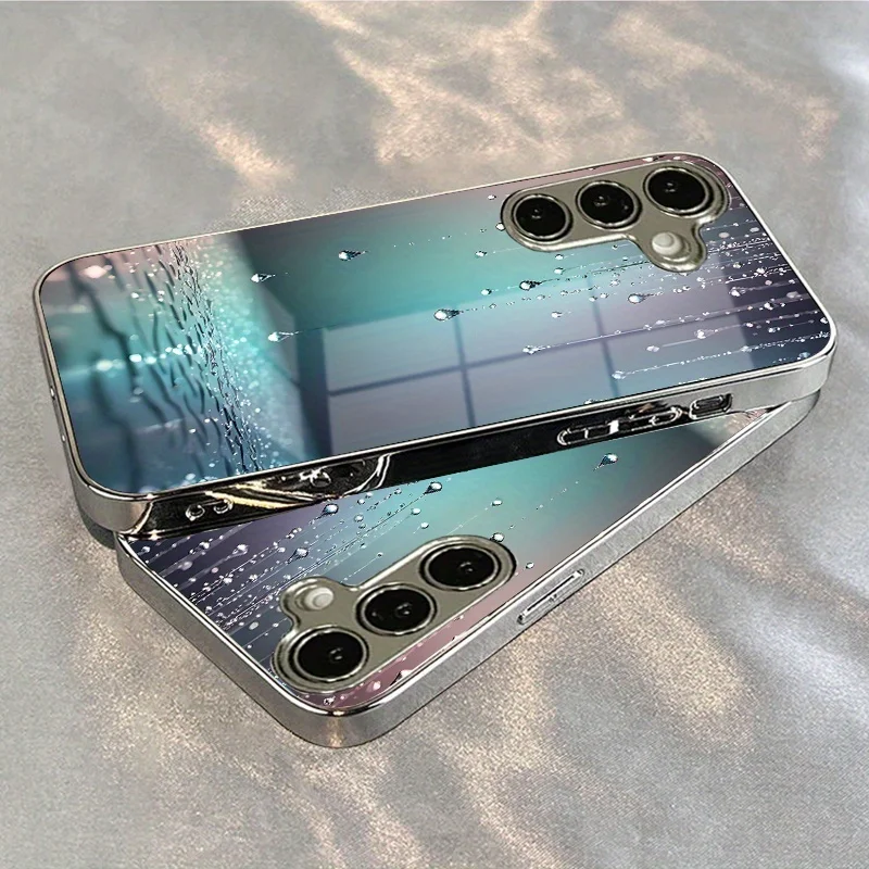 Raindrop dancing pattern electroplated glass phone case, suitable for Samsung Galaxy S26/S25/S24/S23//S22/S21 and other models