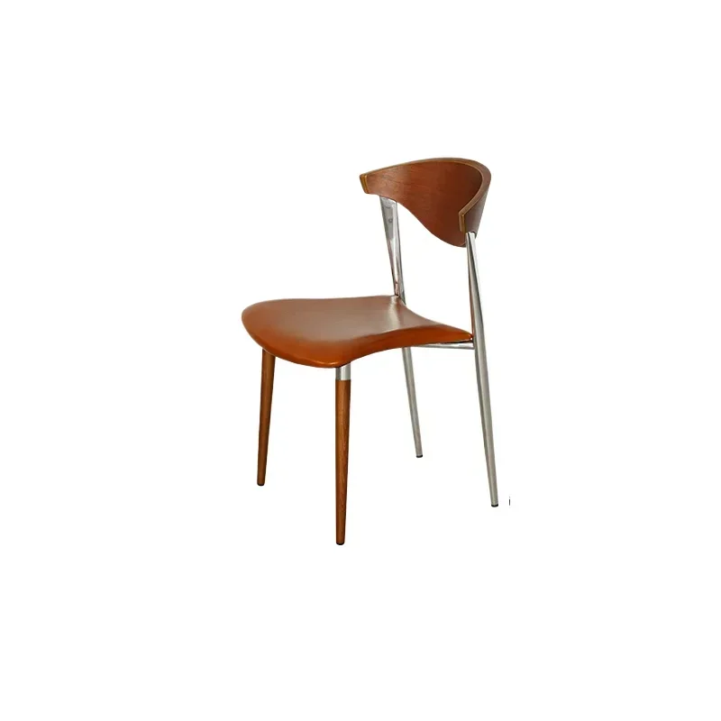 

Nordic retro dining chair leather home dining table and chair designer simple solid wood backrest chair