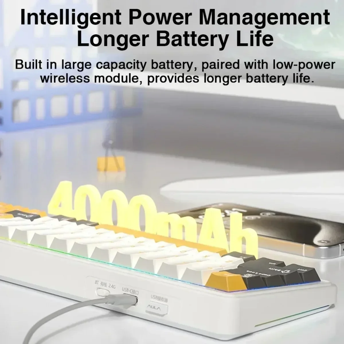 AULA F65 Wireless Gaming Keyboard 65% Layout Tri-Mode Connectivity Full Key Hot-Swap Gasket-mounted RGB Customized Keyboard