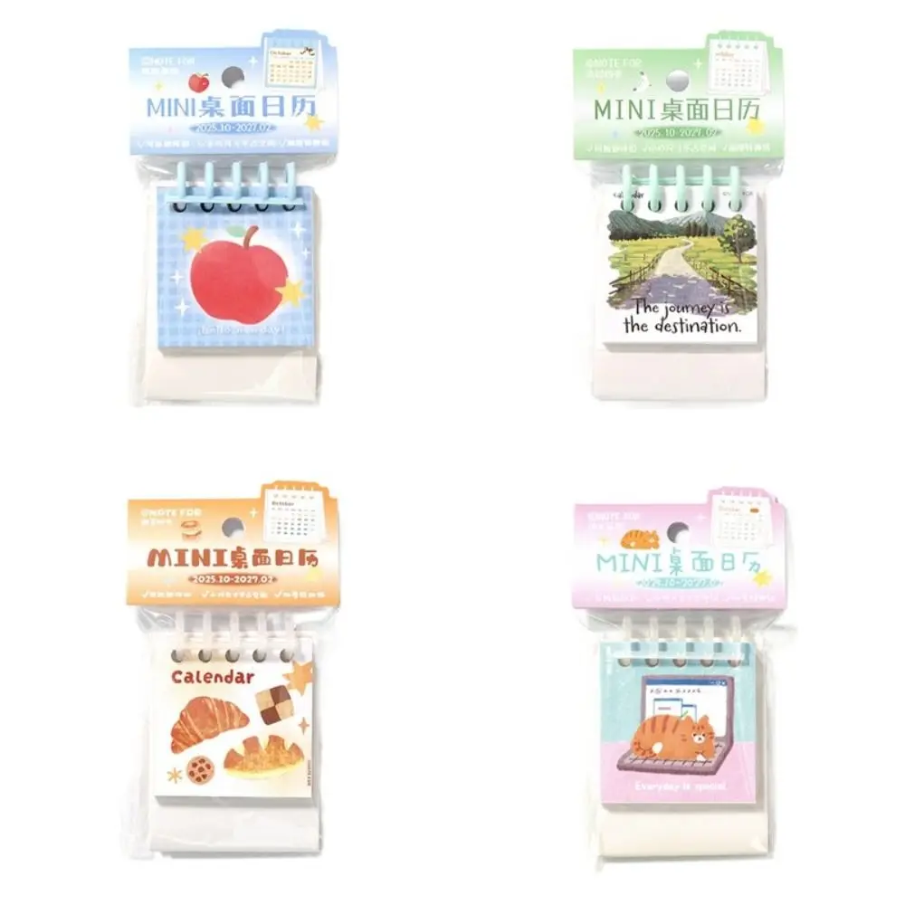 Oct. 2025 - Feb. 2027 Mini Desk Calendar Thick Paper Cartoon Design Desktop Display Calendar Daily Study Cute English Calendar