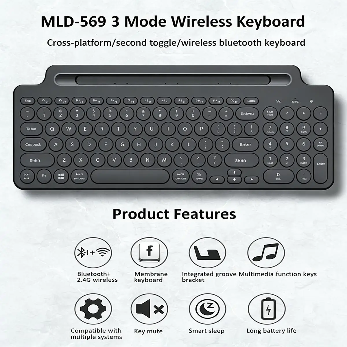 

Модная минималистичная клавиатура с гнездом для карт, 2.4G+Bluetooth, бесшумные клавиши, цифровая панель, тачпад, длительное время автономной работы для ПК, ноутбука, телефона, планшета