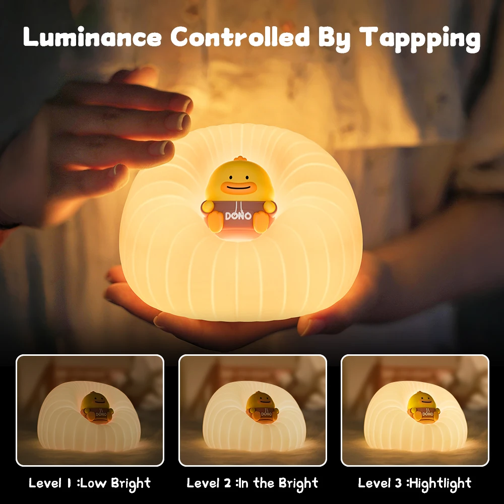 Night Light for Kids, 3 Lightness Auto-Off LED Rechargeable Silicone Squishy Tap Control Beside Lamp，Nursery  Night Light