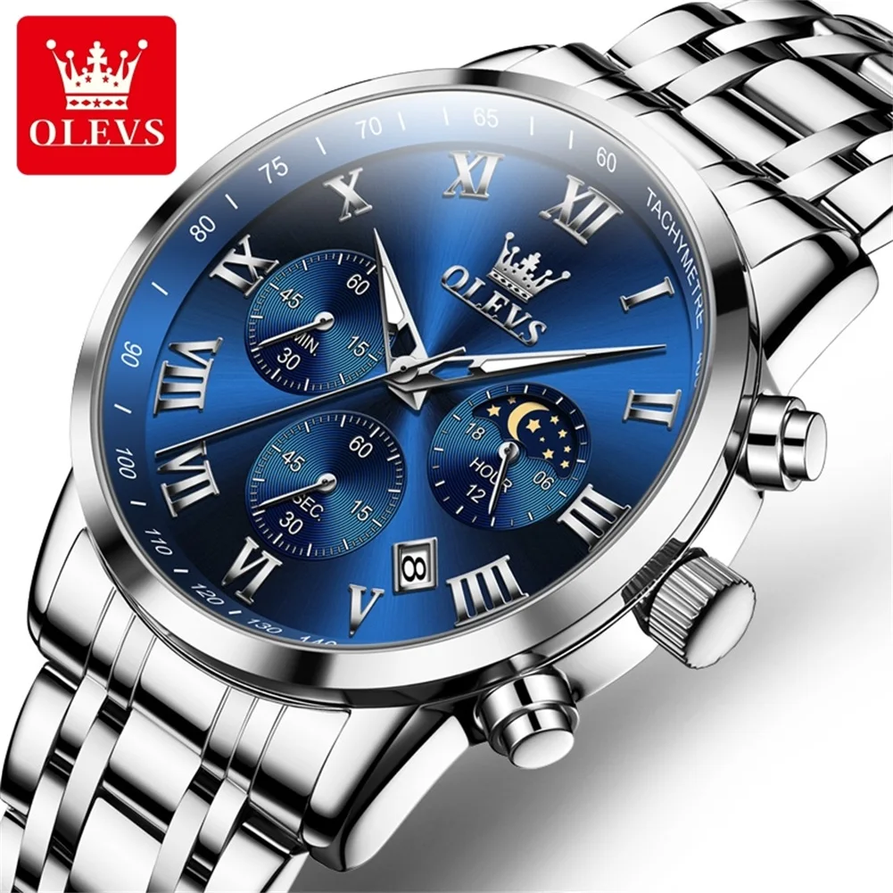 OLEVS 5529 Luxury Quartz Watch For Men Roman Scale Moon Phase Chronograph Man Watches Waterproof Luminous Calendar Wrist Watch