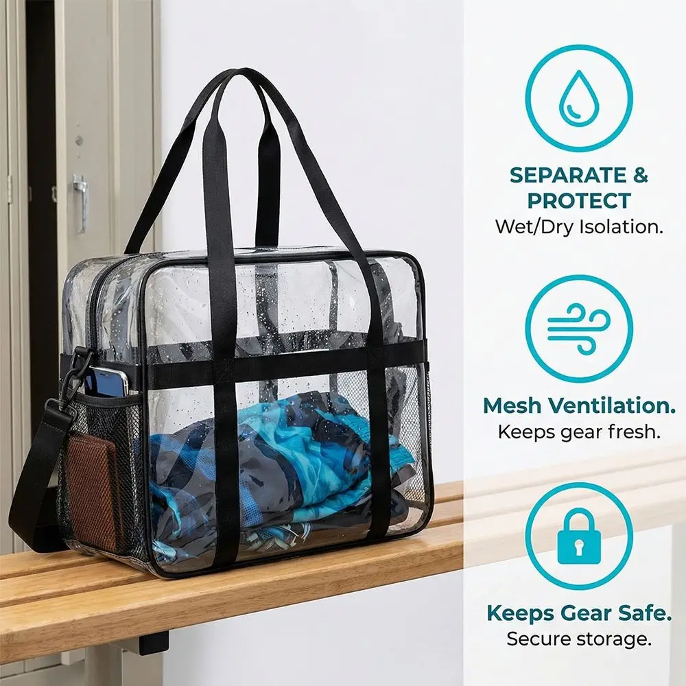 Large Capacity Transparent Crossbody Bag PVC Material Waterproof Toiletries Handbag Lightweight Portable Washing Storage Bag